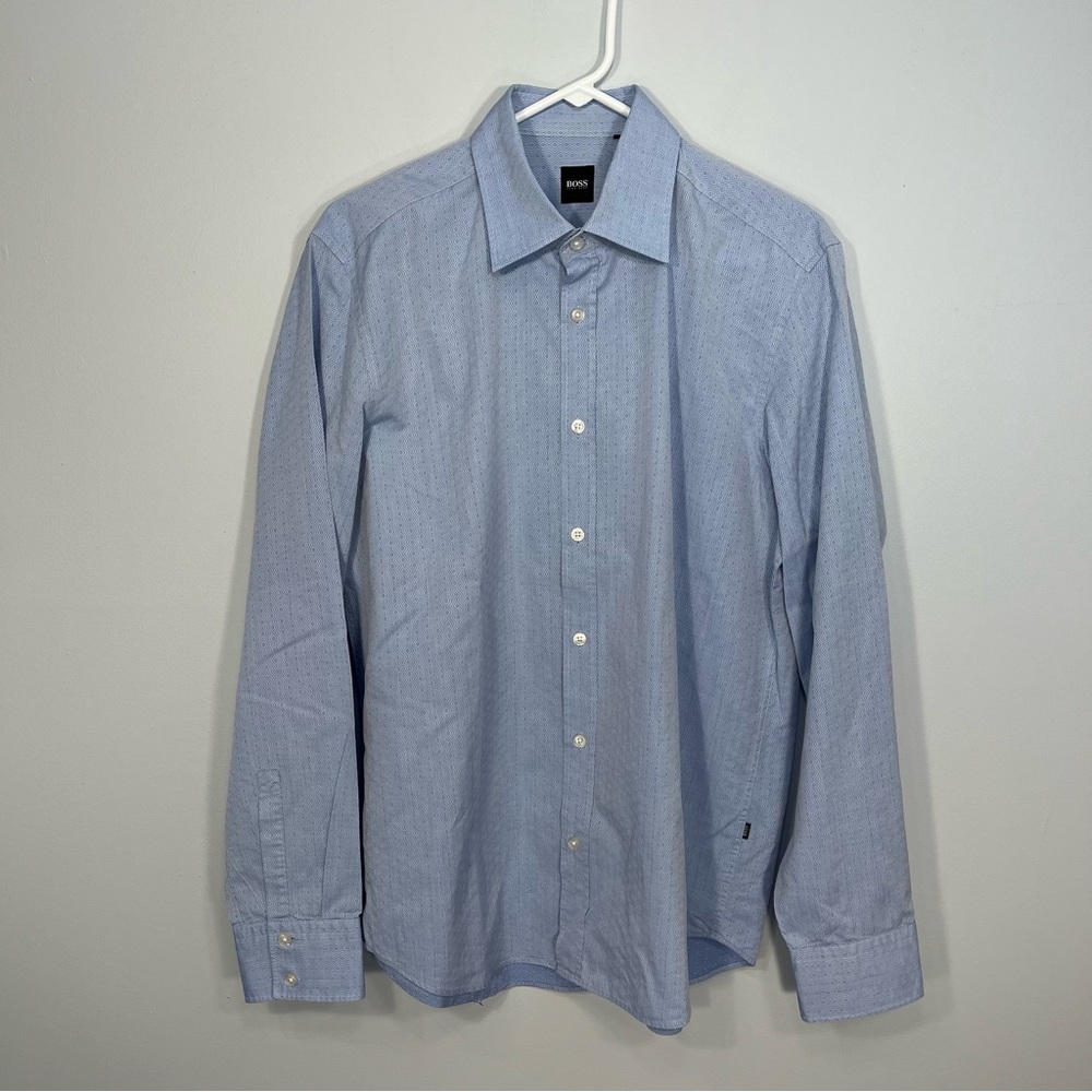 Hugo Boss Button Shirt Mens Large Blue Pattern Cotton Dress Up Office Career